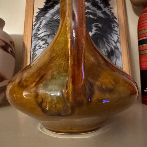 Vintage Hathaway Pottery Brown Glaze Pitcher Vase Curve Handle MCM Rare Signed - Picture 10 of 12